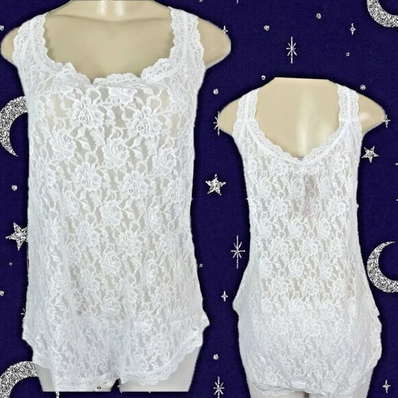 Hanky Panky Plus 3X Sheer White Stretch Lace Scoop Neck Sleeveless Bodysuit - Picture 1 of 7